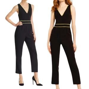 Alice + Olivia Jeri Jumpsuit Neon Striped V Neck Sleeveless Black Lime Green 0